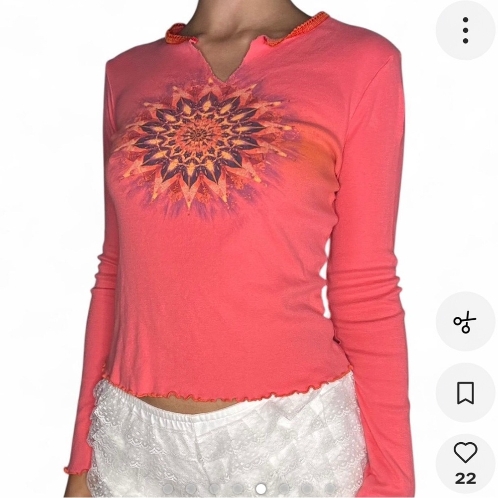 FANG y2k peach long sleeve tee ruffle trim - Picture 5 of 8